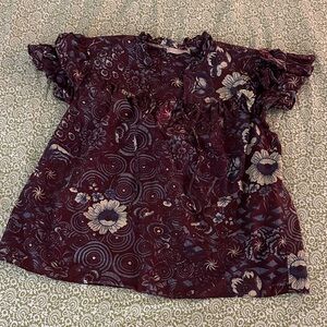 Ulla Johnson Floral Blouse in Burgundy and Cream